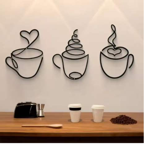 3-Piece Nordic Metal Coffee Cup Wall Art Set