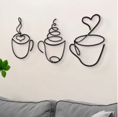 3-Piece Nordic Metal Coffee Cup Wall Art Set