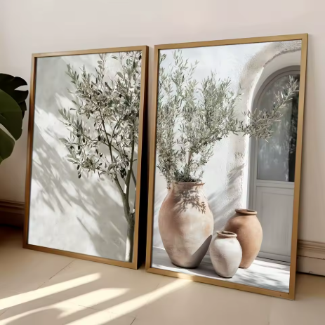 Olive Grove – 2-Piece Neutral Botanical Canvas Print Set (20x30 cm)