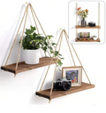 Wooden Hanging Shelf – Rope Wall-Mounted Floating Display