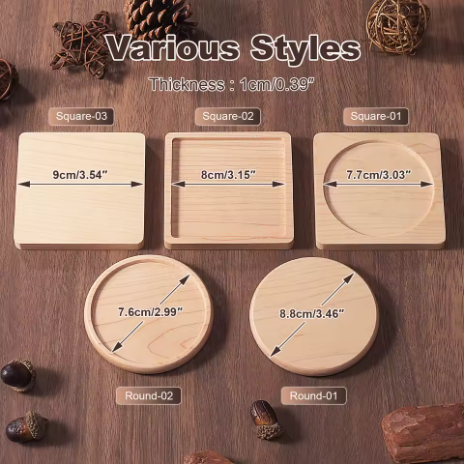 Solid Wood Coasters – Beech, Ebony, or Walnut (1PCS)